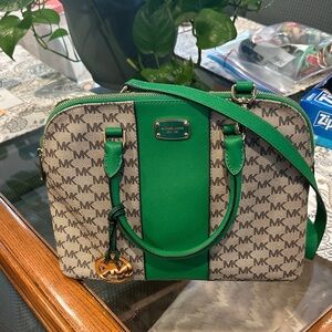 Michael Kors Green and Gray Satchel